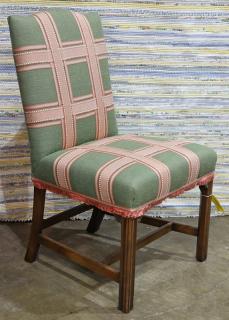 Appraisal: Moderne plaid upholstered side chair having a shaped back and