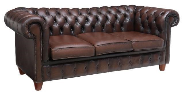 Appraisal: English Chesterfield sofa late th c in brown leather upholstery