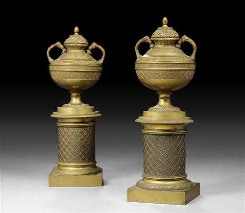 Appraisal: PAIR OF CASSOLETTES late Empire Paris th century Gilt and