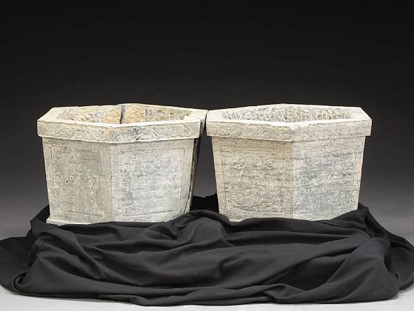 Appraisal: A pair of carved stone hexagonal planters Qing Dynasty Each