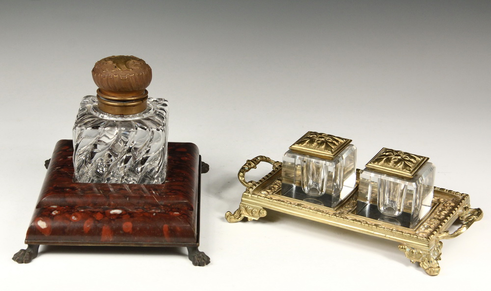 Appraisal: GILDED AGE INKWELLS - Including French Single Bottle Stand with