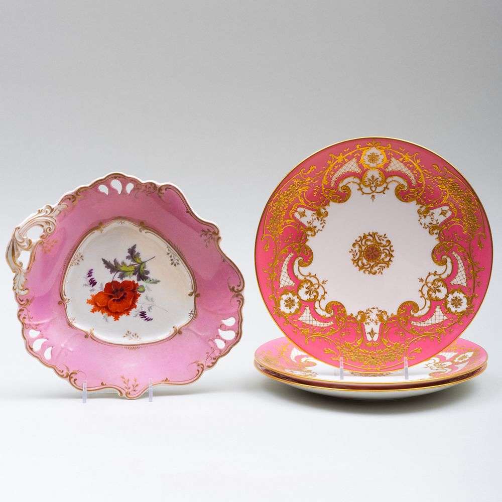 Appraisal: Group of English Pink Ground Porcelain Wares Comprising Three Minton