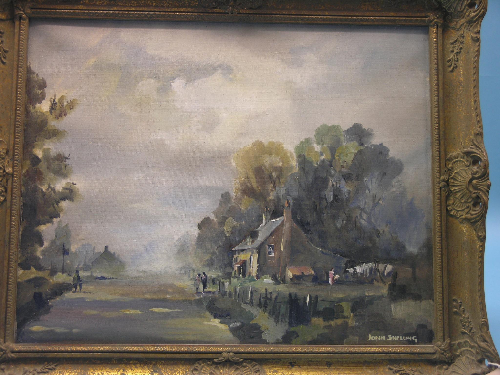 Appraisal: John Snelling - oil on canvas entitled verso Farm Cottage