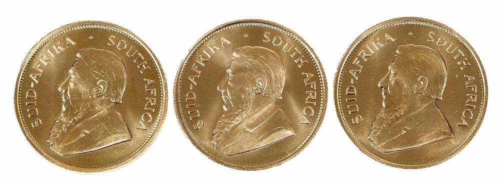 Appraisal: Three Gold Krugerrands one ounce each two one Condition much