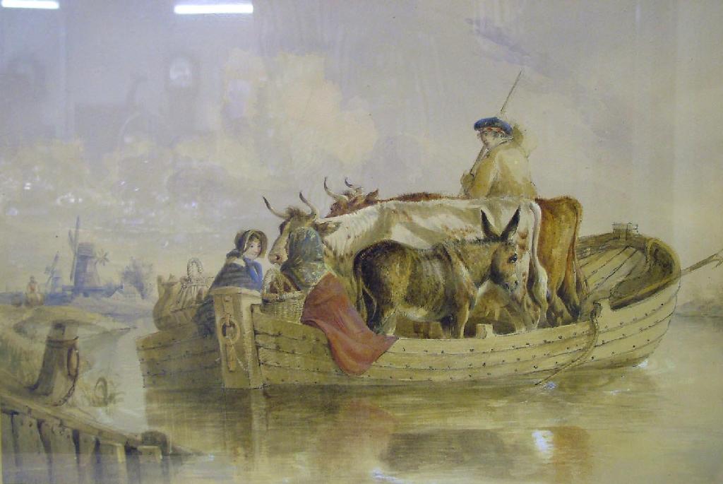 Appraisal: th century Continental School - ferry carrying two horses across