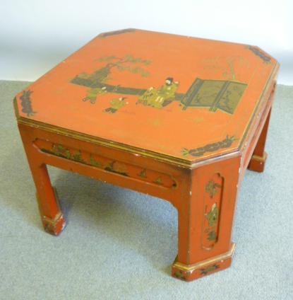 Appraisal: A RED LACQUERED OCCASIONAL TABLE th century of low canted