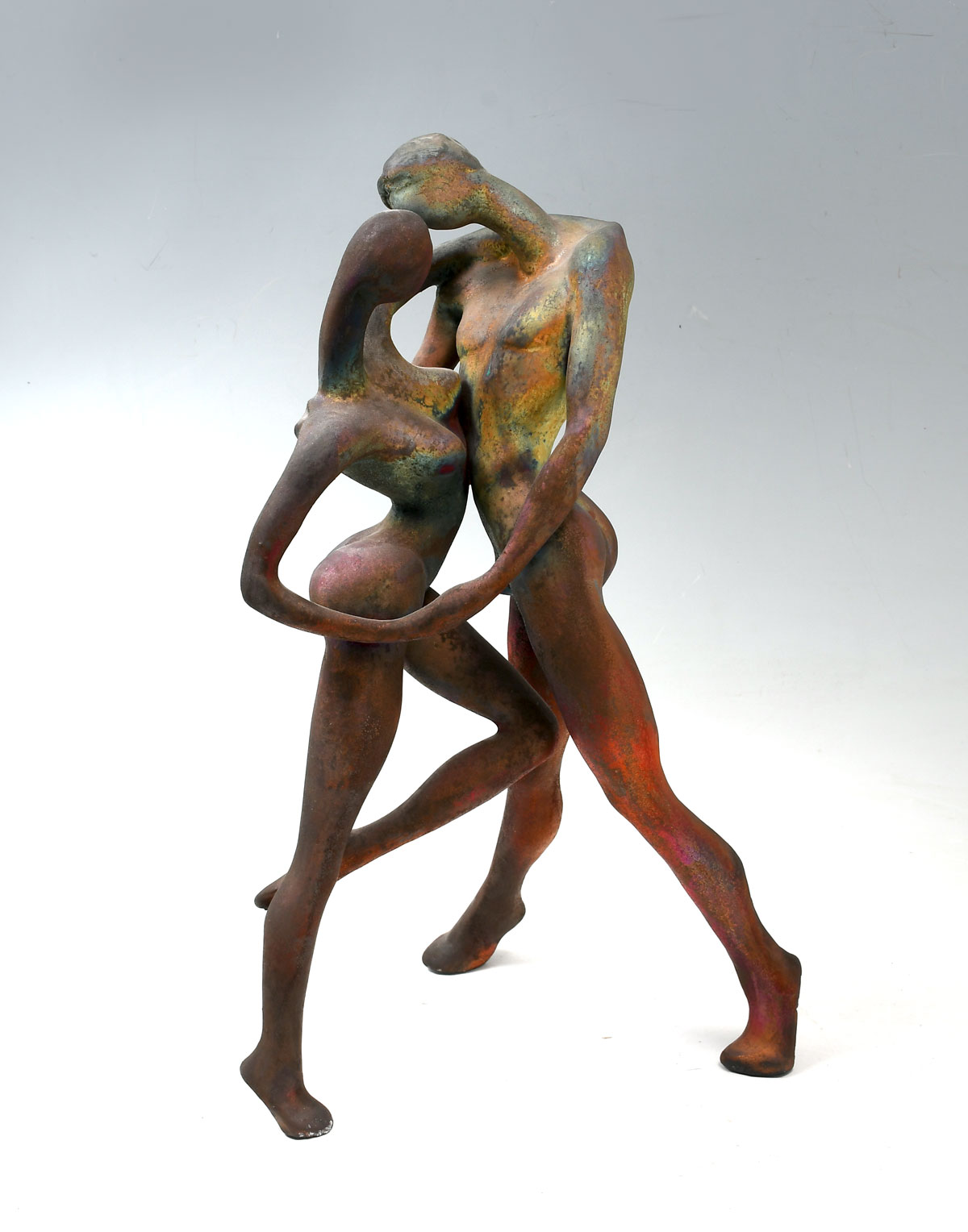 Appraisal: GEORGE TUDZAROV FIGURAL POTTERY SCULPTURE Lovers Entwined Raku Pottery ''