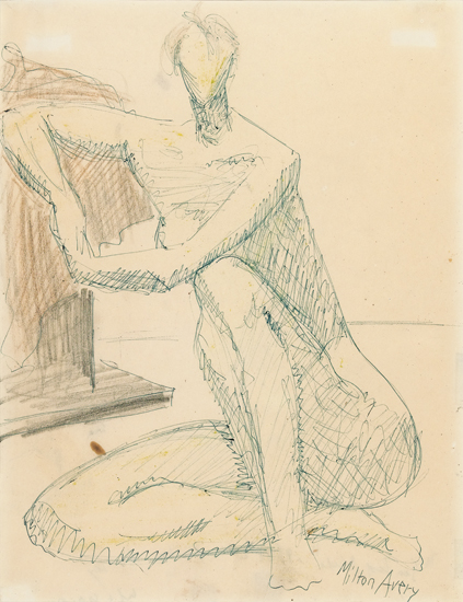 Appraisal: MILTON AVERY Seated Nude Model Pen and blue ink and