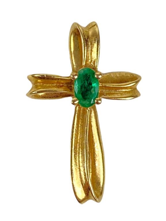 Appraisal: K Gold Emerald Cross w Chain gPlease see photos for