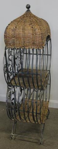 Appraisal: Decorative Wrought Iron Birdcage Style Cabinet Rattan tear drop top