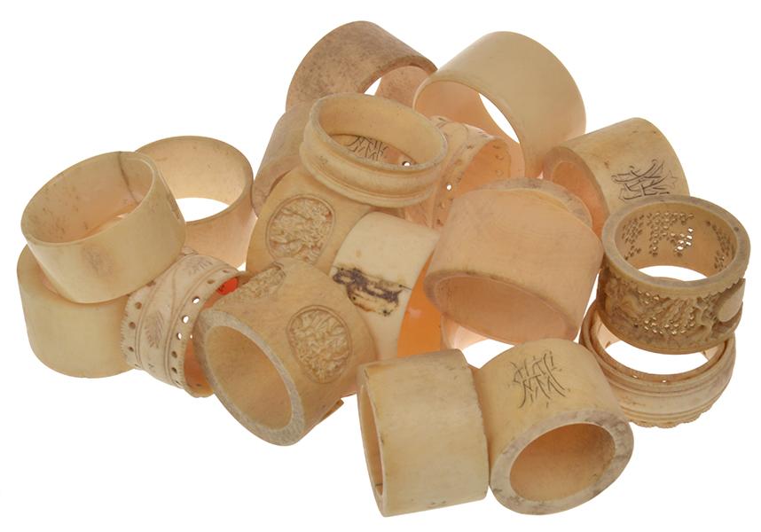 Appraisal: COLLECTION OF IVORY SERVIETTE RINGS INCLUDING ENGLISH MONOGRAMMED AND CHINESE