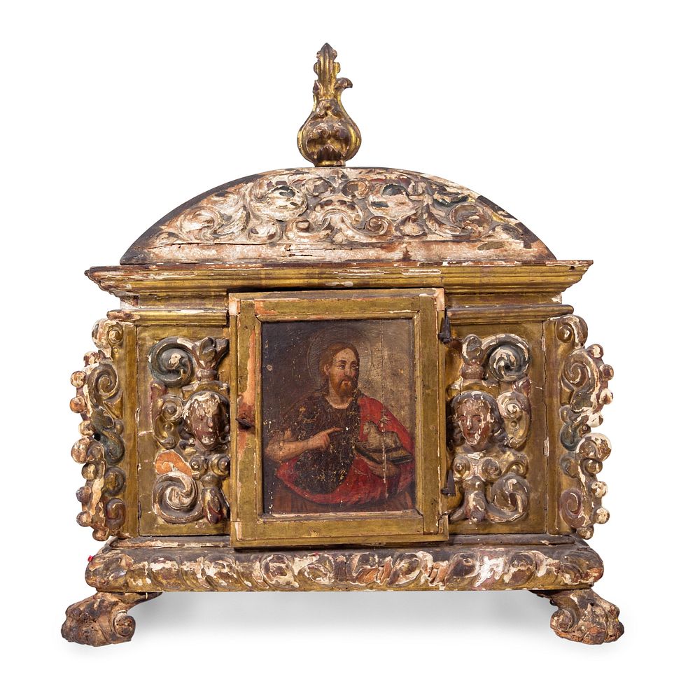 Appraisal: An Italian Painted and Parcel Gilt Tabernacle An Italian Painted