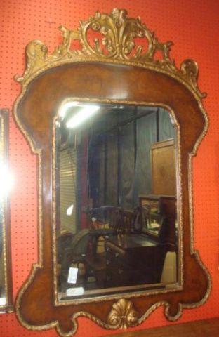 Appraisal: Giltwood Burl and Foliate-Scrolled Top Beveled Glass Mirror From a