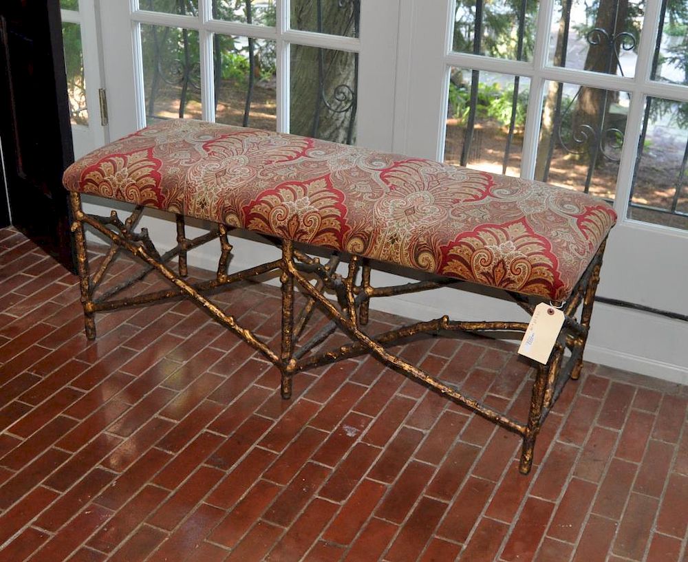 Appraisal: Midcentury Iron Twig Form Bench with gilded highlights age and