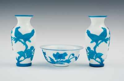 Appraisal: A Pair of Turquoise over White Peking Glass Mirror Vases