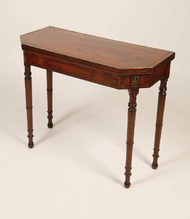 Appraisal: A REGENCY MAHOGANY AND BRASS INLAID CARD TABLE the rectangular