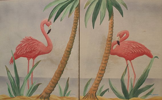 Appraisal: GRAVES Shiriell Watson American - Pair of Deco Flamingos in