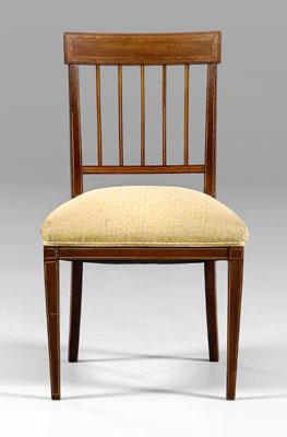 Appraisal: Edwardian inlaid mahogany side chair yellow and cream upholstered seat