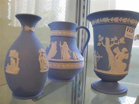 Appraisal: THREE WEDGWOOD BLUE AND WHITE JASPER WARE ITEMS COMPRISING OF