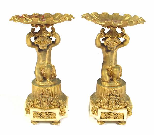 Appraisal: A pair of French gilt bronze tazza circa height in