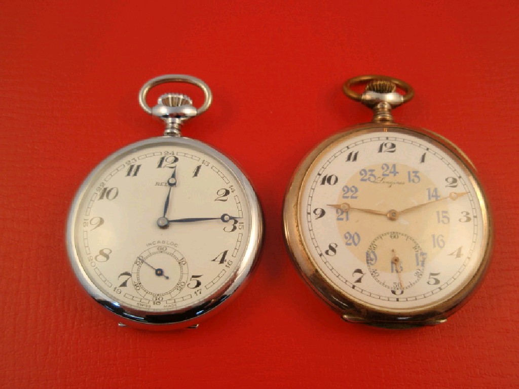 Appraisal: A Longines silver cased open face pocket watch together with