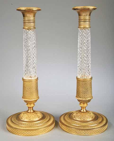 Appraisal: A Pair of Continental Cut Glass and Gilt Bronze Candlesticks