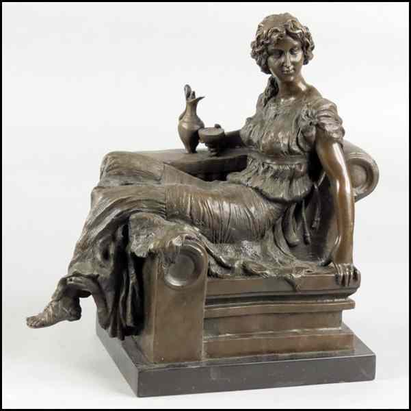 Appraisal: BRONZE FIGURE OF A RECLINING WOMAN H '' Condition No