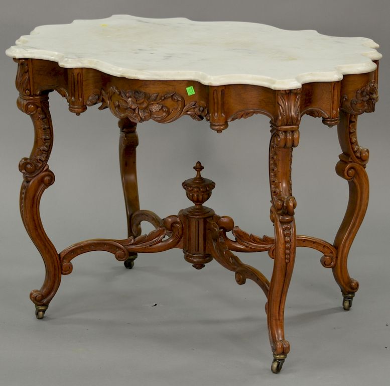 Appraisal: Victorian rosewood table with highly scalloped marble top sun faded