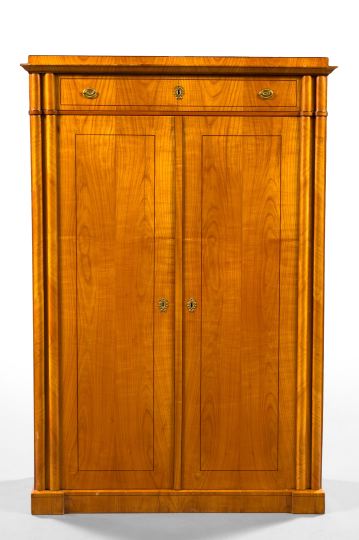 Appraisal: Biedermeier Line-Strung Cherrywood Linen Press mid- th century the molded