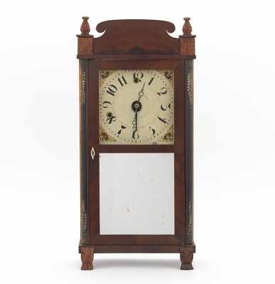 Appraisal: A Silas Hoadley Shelf Clock With solid scrolled splat quarter