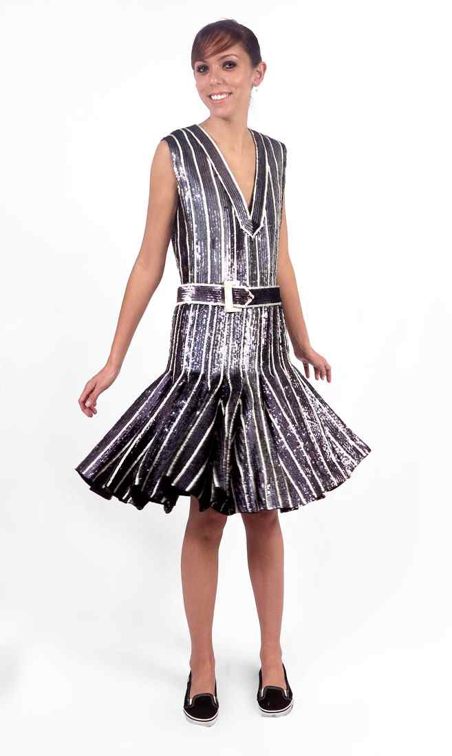 Appraisal: BOB BUGNAND COUTURE SEQUINED DRESS A flirty striped dress with