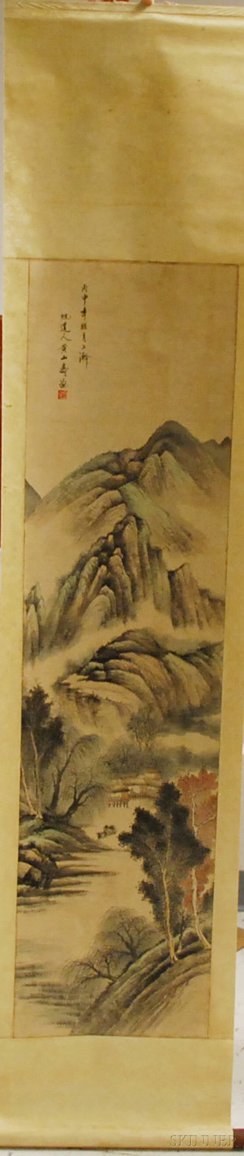 Appraisal: Chinese Ink and Watercolor on Paper Hanging Scroll Depicting a