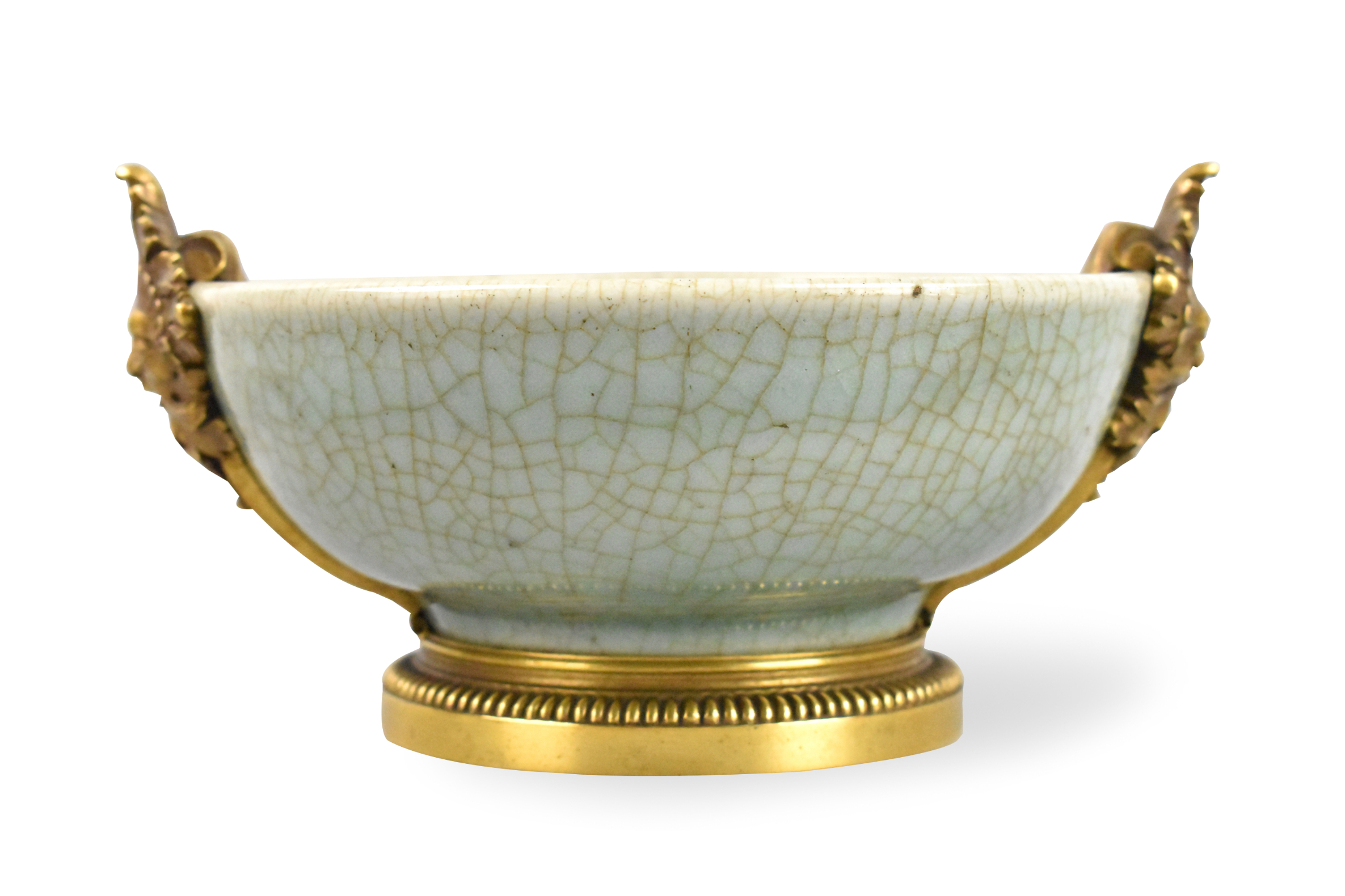 Appraisal: Chinese Ge type green glazed bowl with ormolu dating from