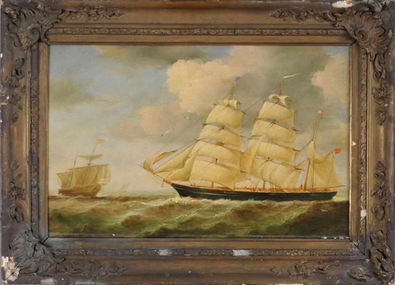 Appraisal: EUROPEAN SCHOOL SHIPS AT SEA Oil on wood panel unsigned