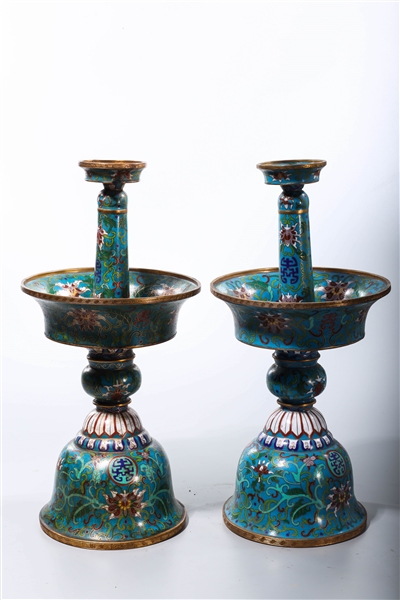 Appraisal: Pair of Chinese cloisonne enamel candlesticks x each approx