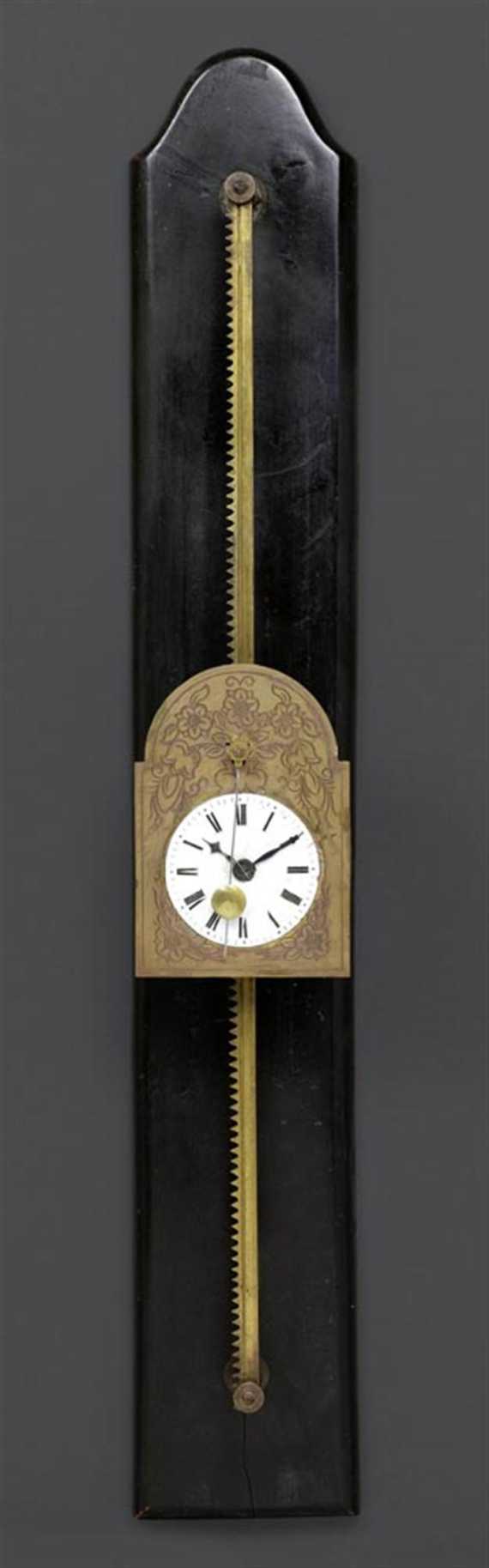 Appraisal: RACK CLOCK Biedermeier South Germany th century Dark painted wall