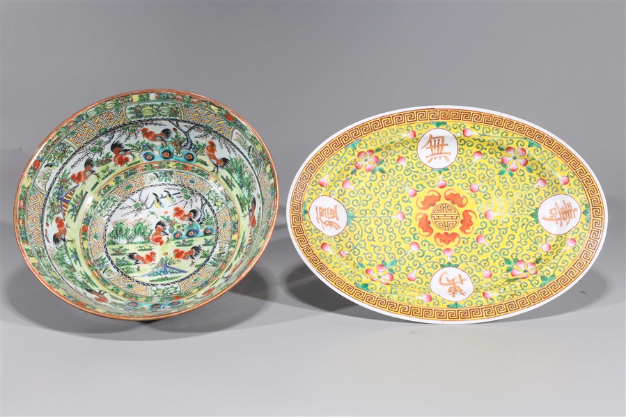 Appraisal: Two Chinese enameled porcelains including enameled porcelain bowl with roosters