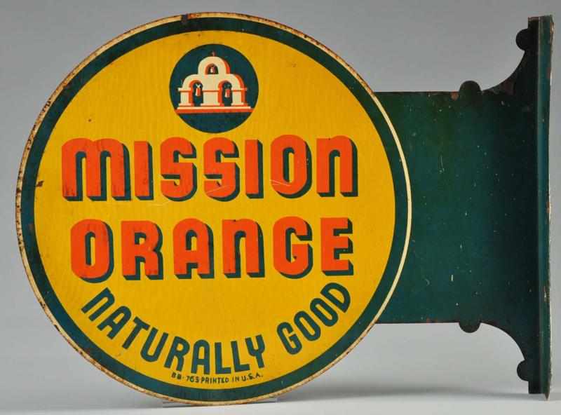 Appraisal: s Tin Mission Orange Flange Sign Description Slightly darkened from