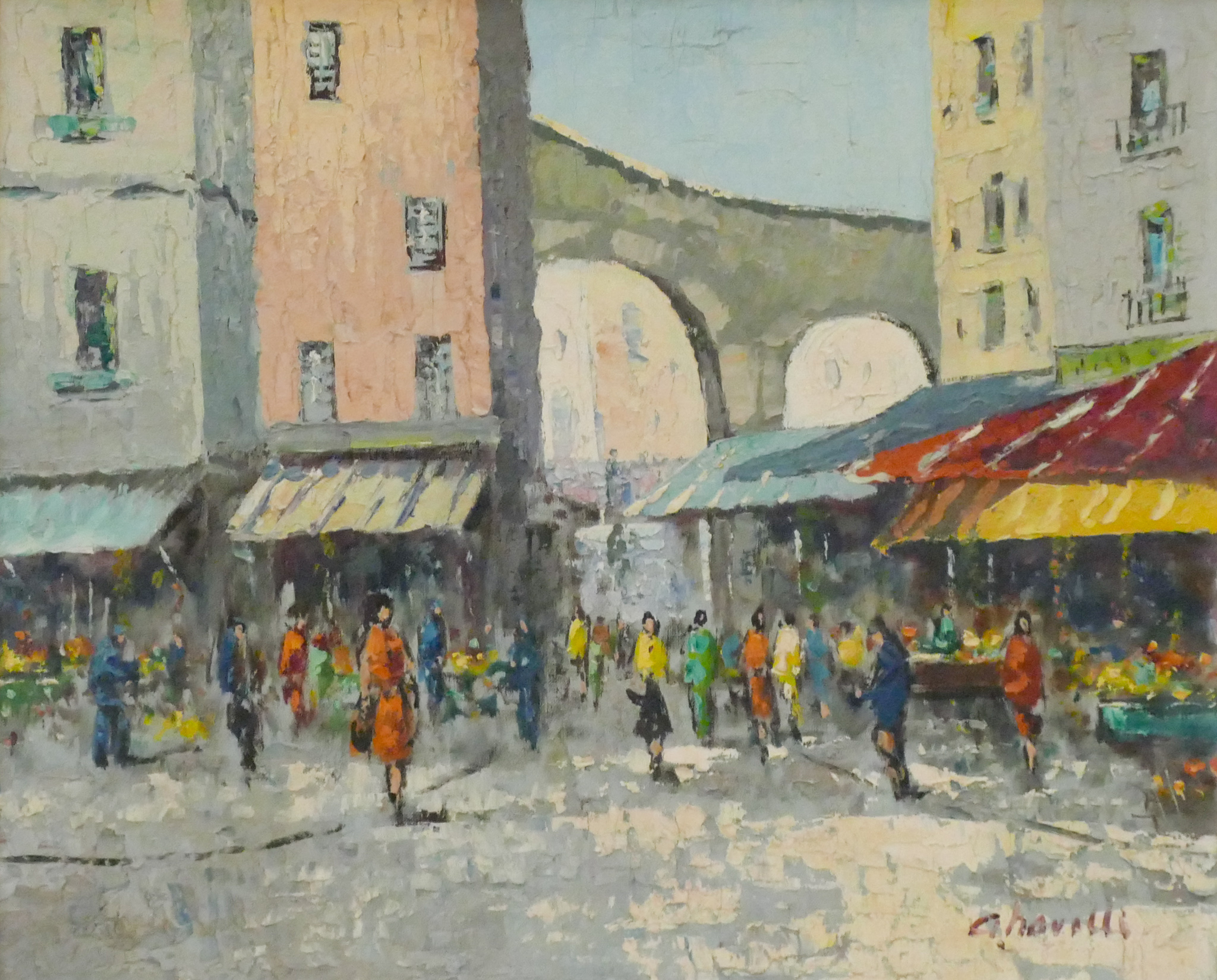 Appraisal: Chavolli Italian City Scene Impressionist Oil on Board Gilt Framed