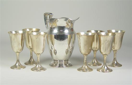 Appraisal: Sterling Pitcher Seven Goblets Six goblets are Manchester Silver Co