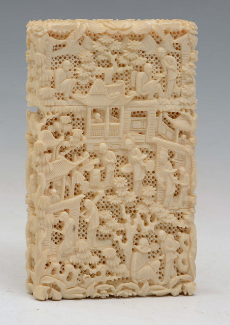 Appraisal: A CHINESE CARVED CANTON IVORY VISITING CARD CASE decorated with