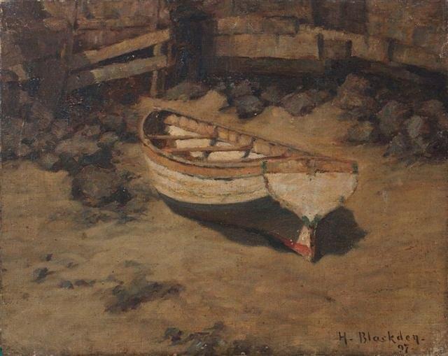 Appraisal: HUGH C BLACKDEN Exh - - A beached rowing boat