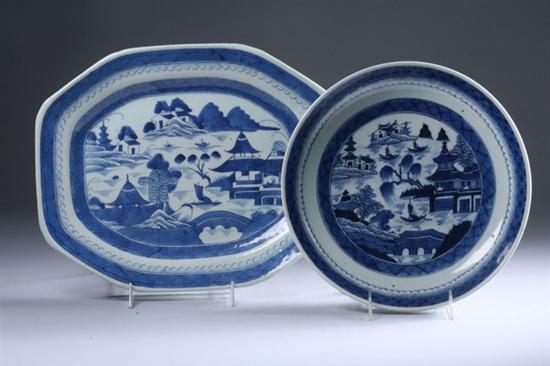 Appraisal: CHINESE CANTON BLUE AND WHITE PORCELAIN PLATTER AND CHARGER th