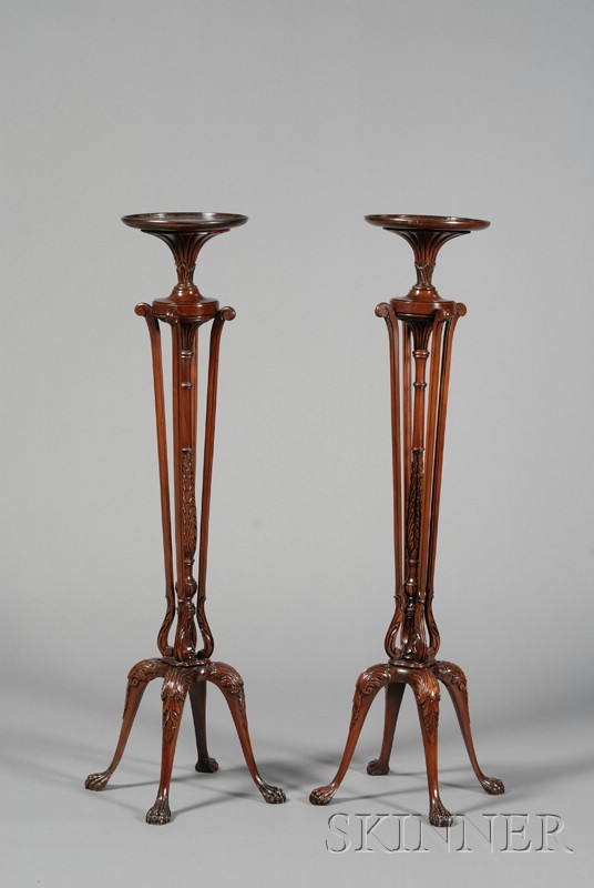 Appraisal: Pair of Chippendale-style Mahogany Torchieres th century each with circular