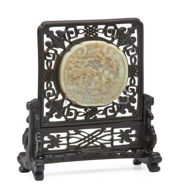 Appraisal: CHINESE CARVED JADE TABLE SCREEN Condition Report