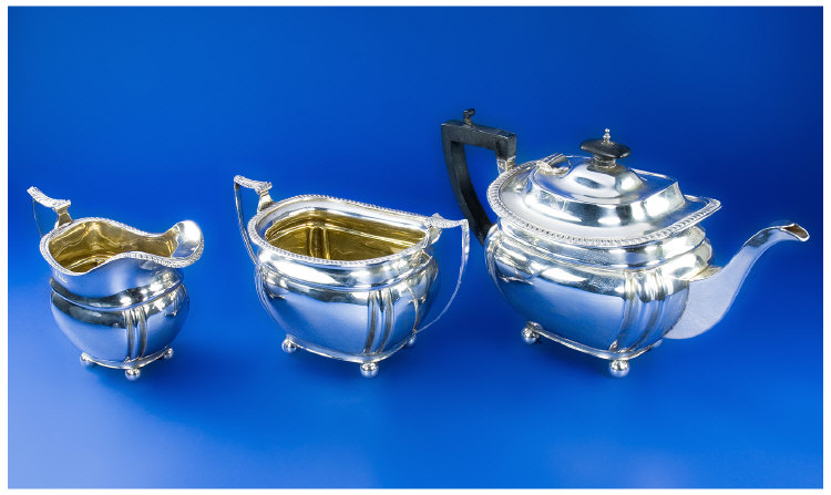 Appraisal: Edwardian Three Piece Silver Tea Service Fully Hallmarked Three Piece