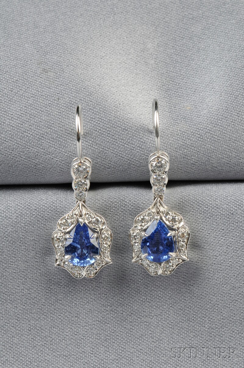 Appraisal: kt White Gold Sapphire and Diamond Earpendants each set with