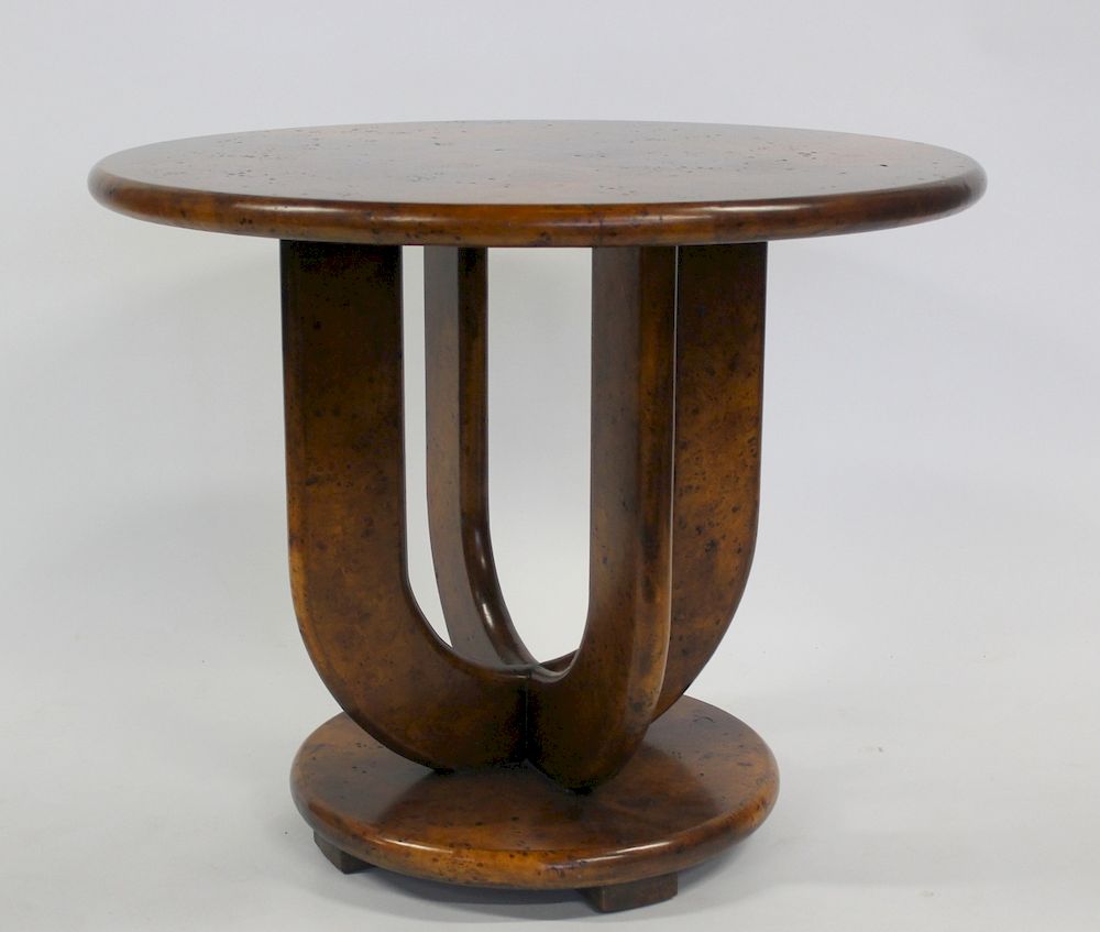 Appraisal: Art Deco Style Burl Walnut Center Table The circular top