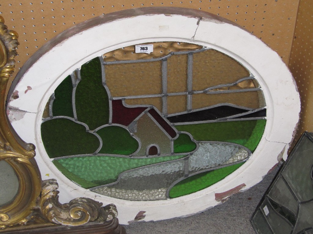 Appraisal: Circular stained and leaded glass window frame