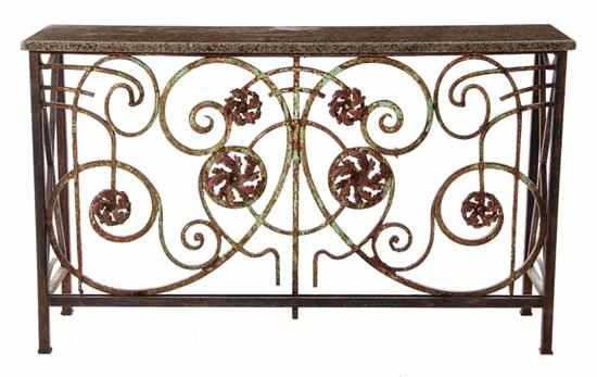 Appraisal: French wrought-iron and granite-top console table rectangular granite top upon